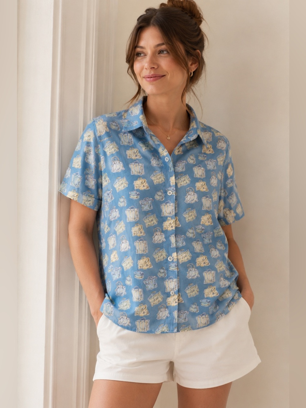 Vintage 90s Liz Claiborne Sport Shopping Bag Novelty Print Shirt Size Small